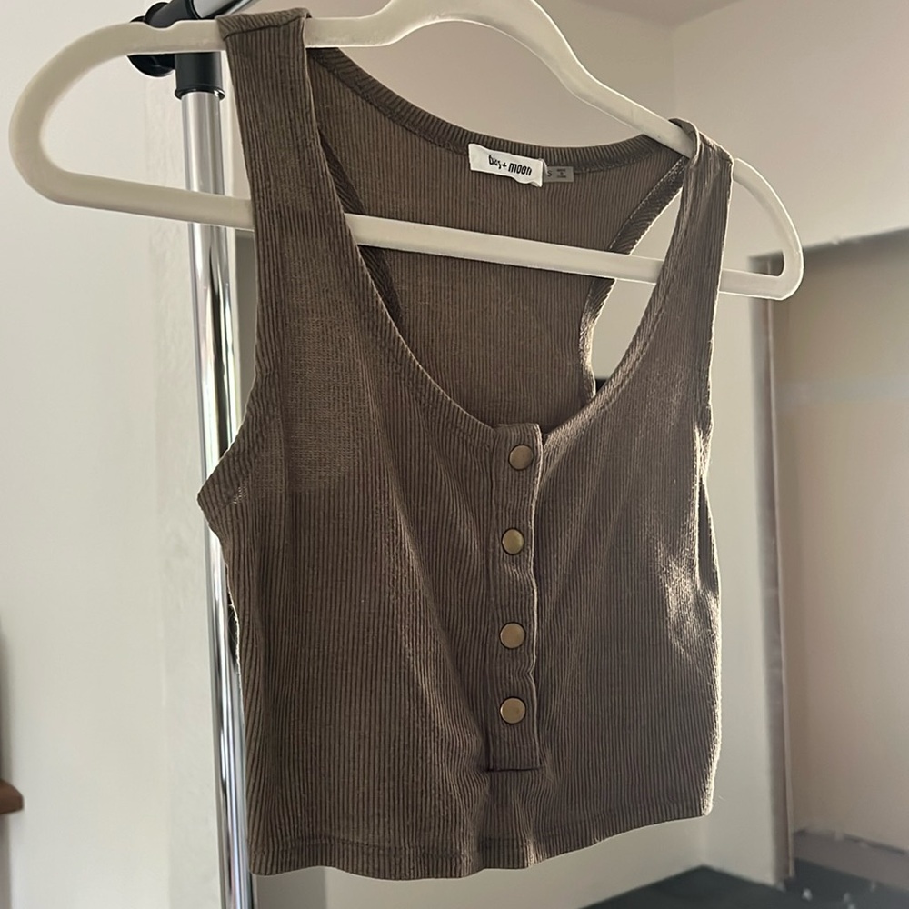 Razorback dark olive green button up tank top